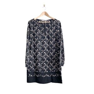 Pennyblack Shift Dress Long Sleeved Women's 10 Black Tan Keyhole Neckline NWT